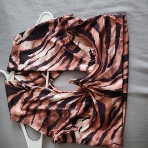Animal print criss-cross cut-out wrap crop top cami tank shirt
